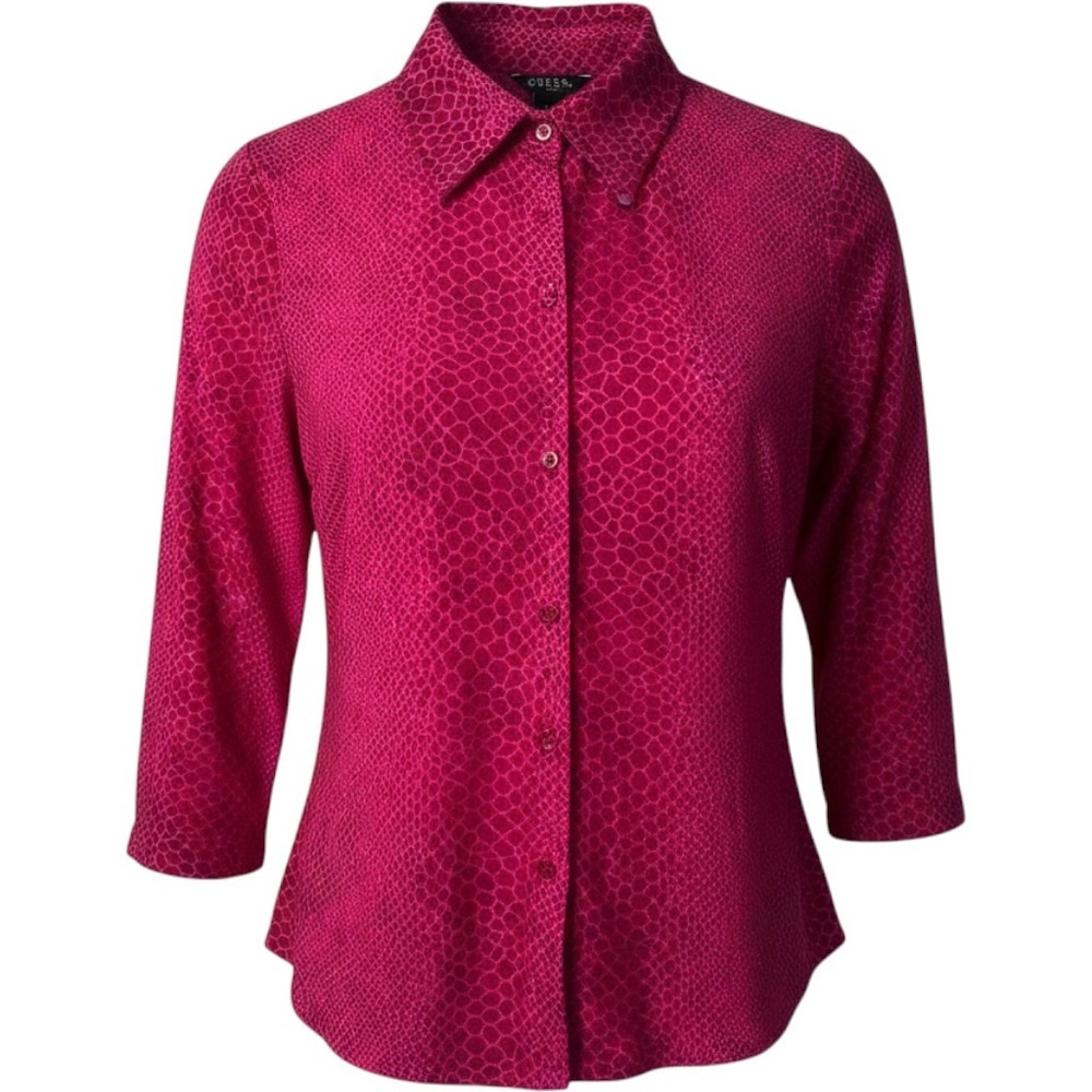 Guess Snakeskin Print Button Down Shirt Womens XL 3/4 Sleeve Y2K Vintage